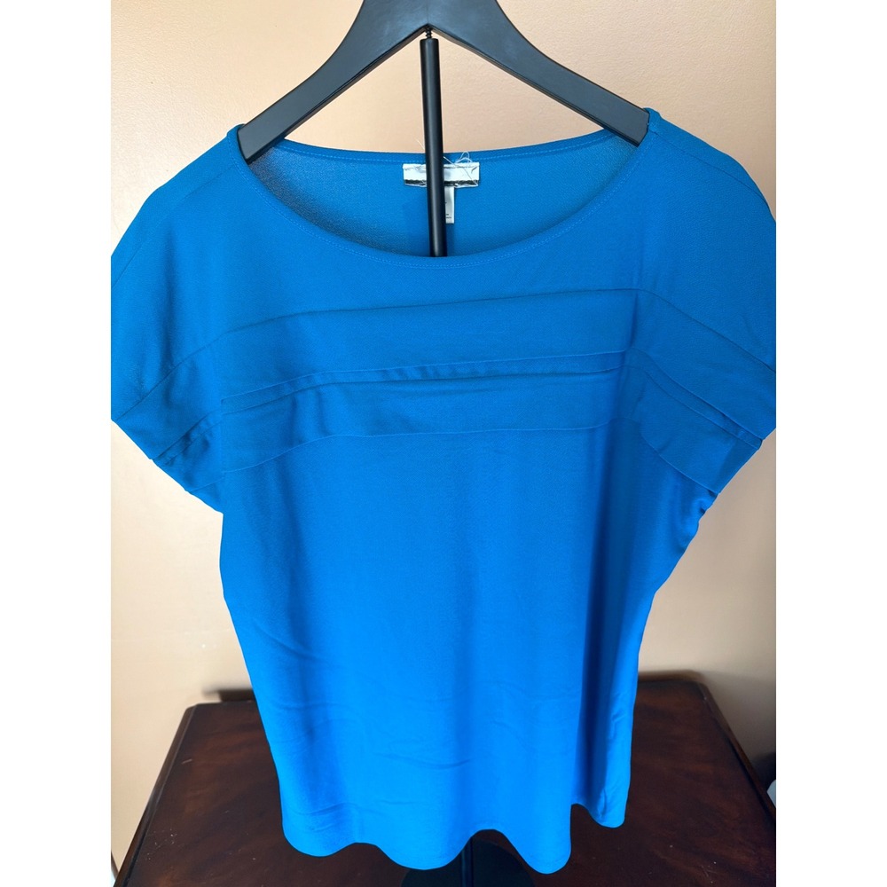Worthington Blue Pleated Front Short Sleeve Blouse Top XL NEW